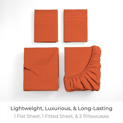 Mellanni Iconic 4-Piece, Ultra Soft Sheet Set (King, Poppy Orange)