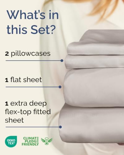Flex Top Split Head King Sheet Set - 4 Piece Extra Deep Sheets - Light Grey