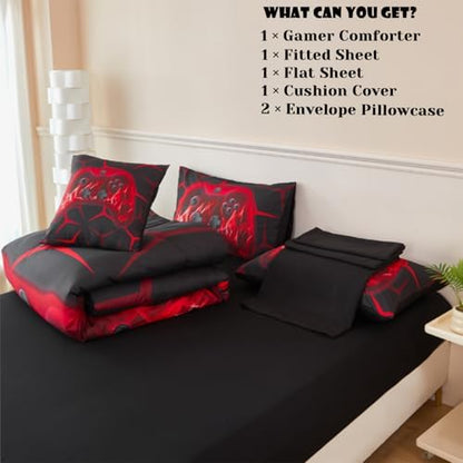 ZRNBAST 6 Pcs Bed in a Bag Full Size Bedding Gaming Comforter Set for Boys