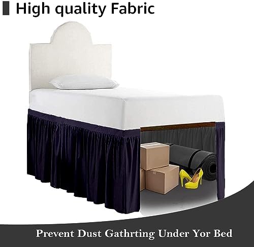 Crown Collection 34 Inch Drop Twin XL Size Dorm Bed Solid Bed Skirt Stylish Ruffled Pattern Split Corner Easy Fit Easy Care Fade & Wrinkle Resistant- Micorfiber