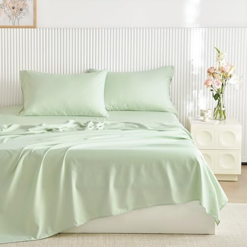 Wake In Cloud - Floral Comforter Set with Sheets, Coquette Cottagecore Aesthetic Flower Shabby Chic Pattern for Women Teen Girls, 5 Pieces Bed in a Bag, Green Pink, Twin Size