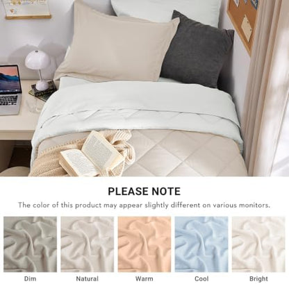 MUXHOMO 5 Pieces Twin XL Comforter Set, Reversible Bed in a Bag Twin XL Size, All Season Bedding Set with Comforter, Flat Sheet, Fitted Sheet, Pillowcases & Shams, Beige & White