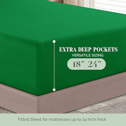 Elegant Comfort 4-Piece Bed Sheet Set - Luxury Bedding 1500 Premium Hotel Quality Microfiber, All Around Elastic 18-24 Inches Deep Fitted Sheet- Extra Deep Pocket Sheets, Full, Emerald Green
