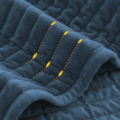 Wonderful - Velvet Quilt Set King Size Dusty Blue Soft Cotton-Feel Plush Coverlet with Shams, Premium Vertical Channel Stitched, Lightweight All-Season Bedspread
