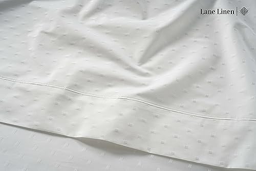 LANE LINEN Deep Pocket Queen Sheets Sateen Weave - White Swiss Dot
