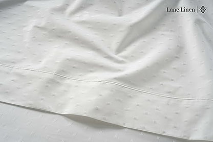 LANE LINEN Deep Pocket Queen Sheets Sateen Weave - White Swiss Dot