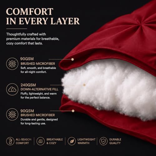 CozyLux Full Size Comforter Sets Dark Red, 7 Pieces Pintuck Bed in a Bag