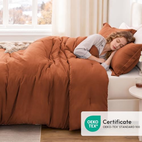 Love's cabin Terracotta Full Comforter Set, 3-Piece Prewashed Bed Set