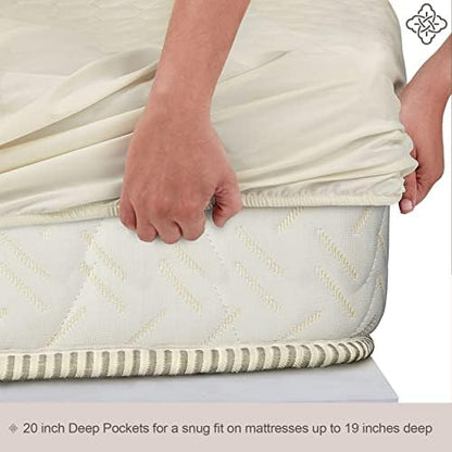 Bioweaves 100% Organic Cotton Mattress Pad Cover, GOTS Certified Cooling Quilted Fitted Mattress Topper & Protector with Soft Cotton Wadding - 20 Inch Deep Pocket, California King