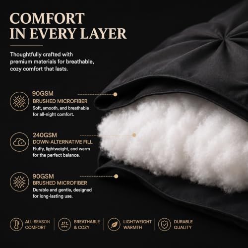 CozyLux Oversized King Comforter Set Black, 7 Pieces Pintuck Bed in a Bag