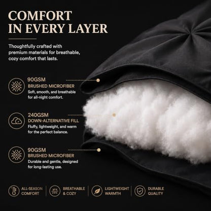 CozyLux Oversized King Comforter Set Black, 7 Pieces Pintuck Bed in a Bag
