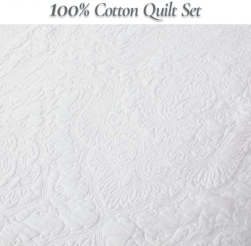 Cozy Line Home Fashions Solid White 100% Cotton Quilt Set, King