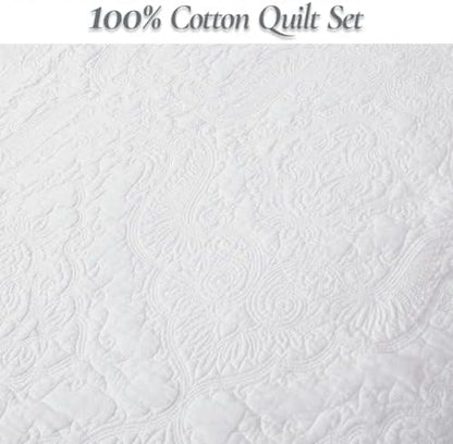 Cozy Line Home Fashions Solid White 100% Cotton Quilt Set, King