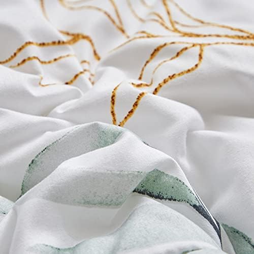 Joyreap 7 Piece Bed in a Bag California King, Green Leaves Print on White Botanical Design, Microfiber Floral Bedding Comforter Set for All Season