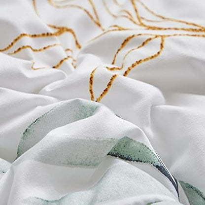 Joyreap 7 Piece Bed in a Bag California King, Green Leaves Print on White Botanical Design, Microfiber Floral Bedding Comforter Set for All Season