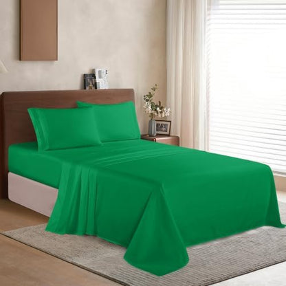 Elegant Comfort Luxury 1500 Premium Hotel Quality Microfiber 4-Piece Sheet Set - Wrinkle Resistant, All Around Elastic Fitted Sheet, Deep Pocket up to 16", California King, Emerald Green