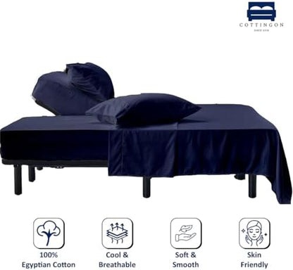 4 Piece Flex Head King Sheet Set 34" Top, 100% Egyptian Cotton, Navy Blue