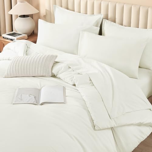 Litanika Ivory Super King Comforter Set with Sheets - 7 Pcs Bed in a Bag