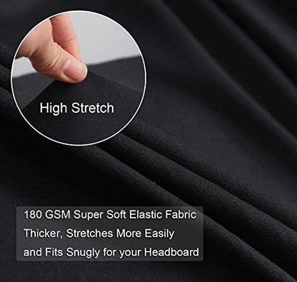 WOMACO Stretch Bed Headboard Slipcover 180 GSM Thick Fabric Solid Color Dustproof Bed Head Protector Cover for Bedroom Décor (Black, 59-67")