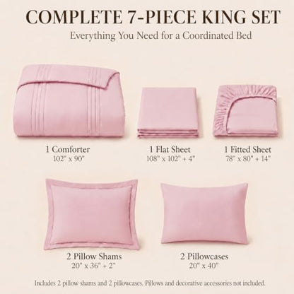 CozyLux King Size Comforter Set Pink- 7 Pieces Bed in a Bag