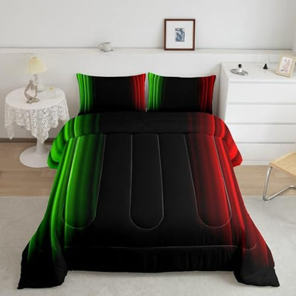 Feelyou Geometric Ombre Teens Comforter Set Kids Green Red Black Bedding Set Decor Modern Stripes Comforter with 1 Pillowcase 2Pcs Bedding Twin