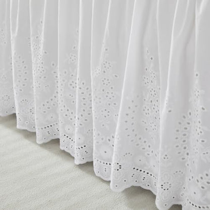 Brandream White Eyelet Bed Skirt King Size Cotton 18'' Drop Split Corners