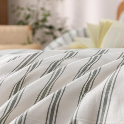BESTOUCH Striped Cotton Duvet Cover Set Linen Feel California King