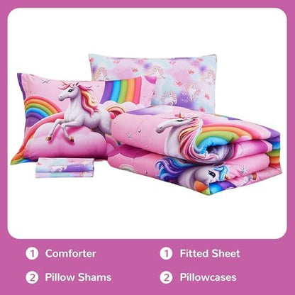 Viviland Kids Full Bedding Sets, Girls Comforter, Unicorn Pink Rainbow