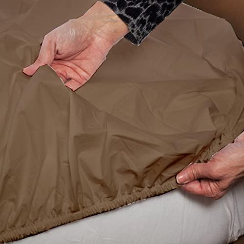 1 Piece Queen Size Fitted Sheet Only, 15-Inch Deep Mattress, Taupe Stripe