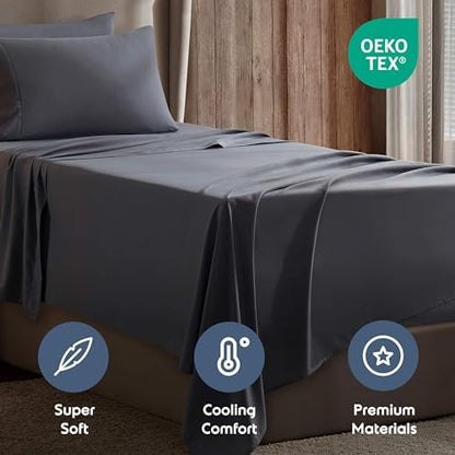 Nestl Twin XL Sheet Set - Bed Sheets - Dark Grey - 3-Piece Deep Pocket