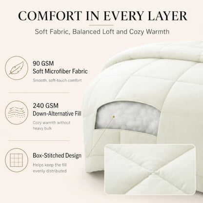 CozyLux Full Size Comforter Sets Ivory - 7 Pieces Bed in a Bag