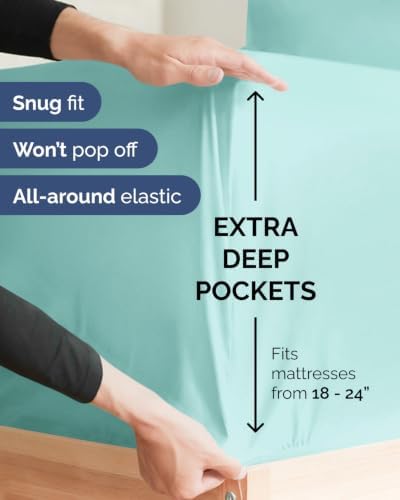 Extra Deep Flex Top Split Head King Sheet Set - 6pc Bed Sheets - Spa Blue