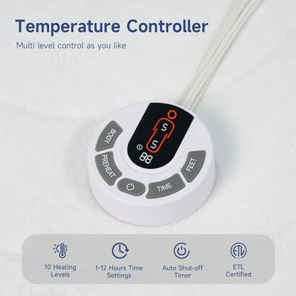 Texciting Heated Mattress Pad Queen Size-Bed Warmer with Dual Controllers
