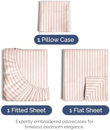 Twin XL Size 3 Piece Sheet Set - Soft & Cooling Sheets - Blush Stripes 1
