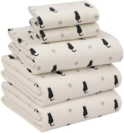 RUVANTI Flannel Sheets Set Split King Size, Black Cat