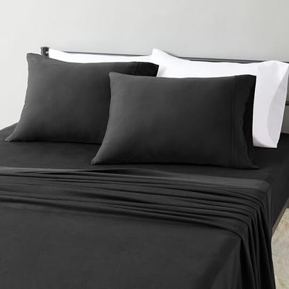 Amazon Basics 100% Cotton Jersey Bed Sheet Set, Full Size, Breathable and Comfortable, Machine Washable, Black, Solid