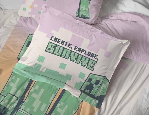 Minecraft Creeper Full Size Comforter Set 7 Piece Kids Bedding, Pink