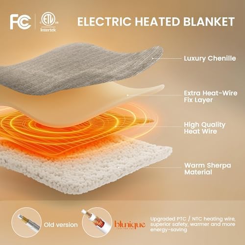 Heated Throw Blanket, 50"x60"Ultra Soft Cozy Chenille Electric Blanket with 10 Heating Levels & 2-10H Auto-Off, Fasting Heating for Couch/Bed, ETL Certified, Machine Washable(Khaki)