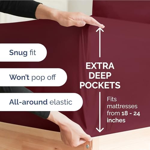 Extra Deep Twin Sheet Set - 3 Piece Breathable & Cooling Sheets - Burgundy