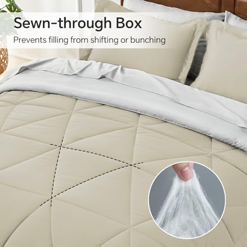 BEDELITE Full Comforter Set 7 Pieces, Reversible Oatmeal Bed in A Bag