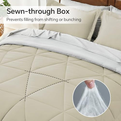 BEDELITE Full Comforter Set 7 Pieces, Reversible Oatmeal Bed in A Bag
