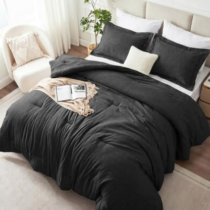 CozyLux Oversized Queen Comforter Set 98x98, Heathered Black, 3 Pieces
