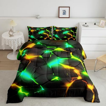 Feelyou Kids Green Yellow Honeycomb Comforter Set Toddler Size, Hexagonal Bedding Set Beehive Duvet Insert Boys Girls Teens Bedroom Decor with 1 Pillow Case