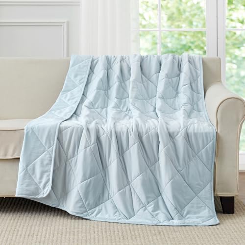 Cozy Bliss Cooling Throw Blanket for Hot Sleepers 50"x70", Q-Max 0.45 Cooling Comfort, Cold Blankets for Night Sweats Sleeping, Ultra-Cool Lightweight Breathable Summer Blanket for Couch Bed, Blue