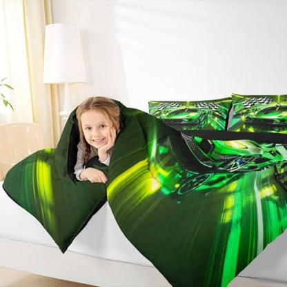 Feelyou Boys Sports Car Kids Comforter Set King Size Speed Race Car Bedding Set Racing Extreme Sports Duvet Quilt for Kids Boys Girls Bedroom Automobile Decor Microfiber Ultra Soft Breathable