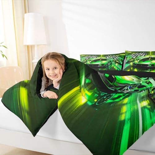 Feelyou Boys Sports Car Kids Comforter Set Full Size Speed Race Car Bedding Set Racing Extreme Sports Duvet Quilt for Kids Boys Girls Bedroom Automobile Decor Microfiber Ultra Soft Breathable