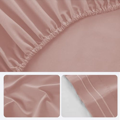ROSE&RISY Mauve Queen Sheet Set, 4 Pcs Soft Bedding Queen Sheet Set, Breathable and Cooling, Includes 1 Fitted Sheet, 1 Flat Sheet, 2 Pillowcases - Deep Pocket (Mauve, Queen)