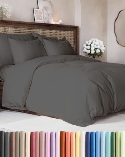 Duvet Cover Cal King Size - 3 Piece with Zipper Closure - Charcoal