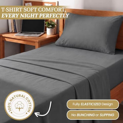 Twin XL Cotton Knit Jersey Sheet Set, 15" Deep Pocket, Grey, 3Pc
