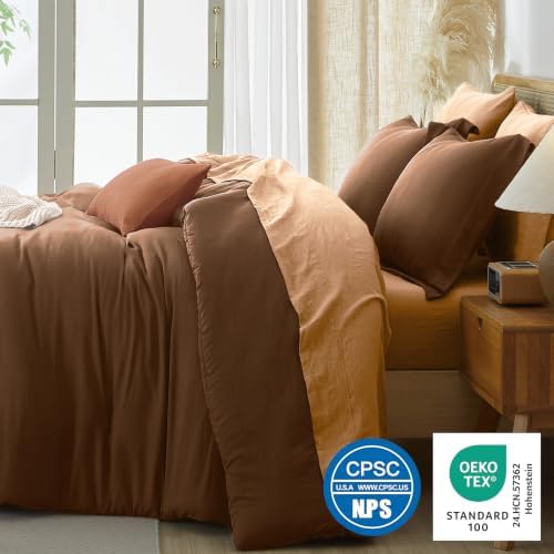 Prewashed Queen Size Comforter Set 7 Pieces, Terracotta Bed Set